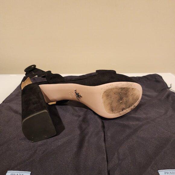 Excellent EU39 PRADA Platform Sandal Black Suede Scalloped - Picture 5 of 8